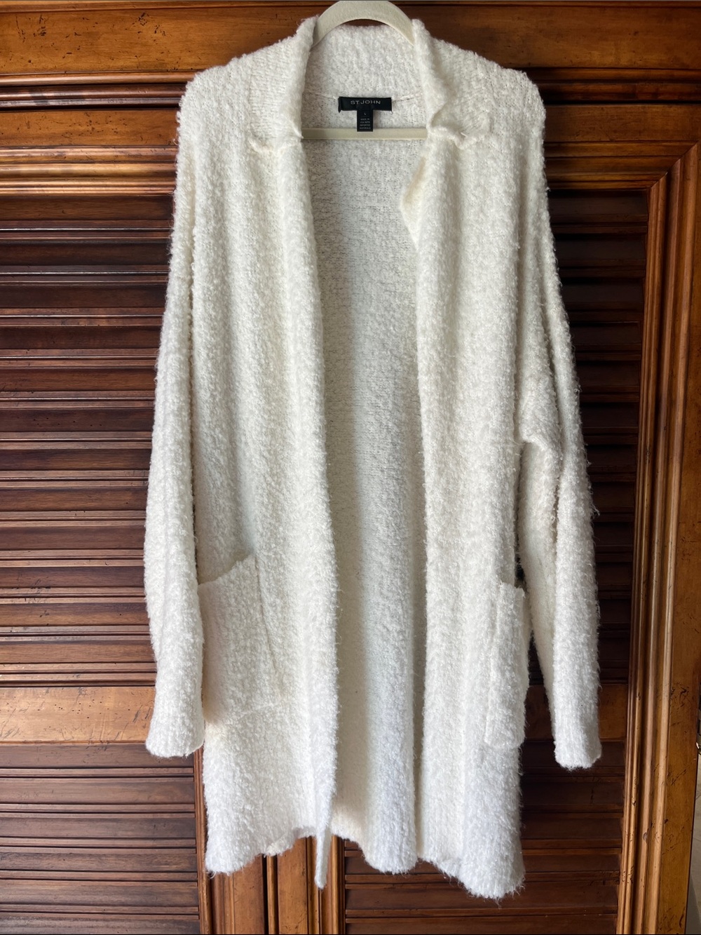 St. John Cream Bouclé Open-Front Cardigan